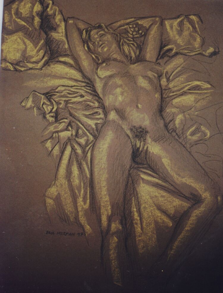 Drawing, Conte crayons on pastel paper. Nude-6. 